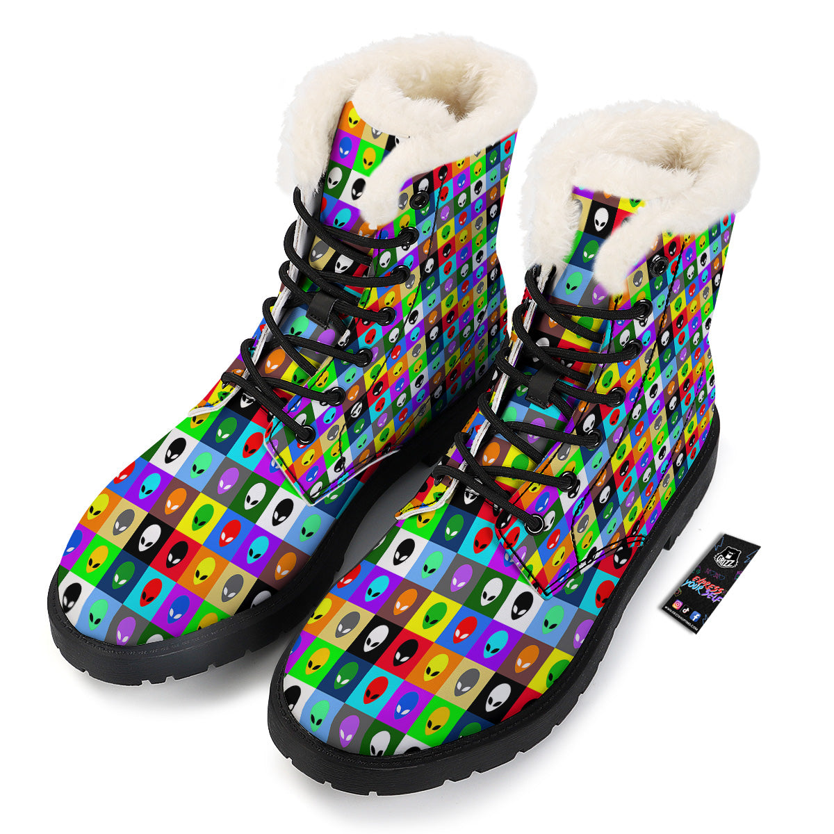 Colorful Retro Aliens Face Print Pattern Winter Boots-grizzshop