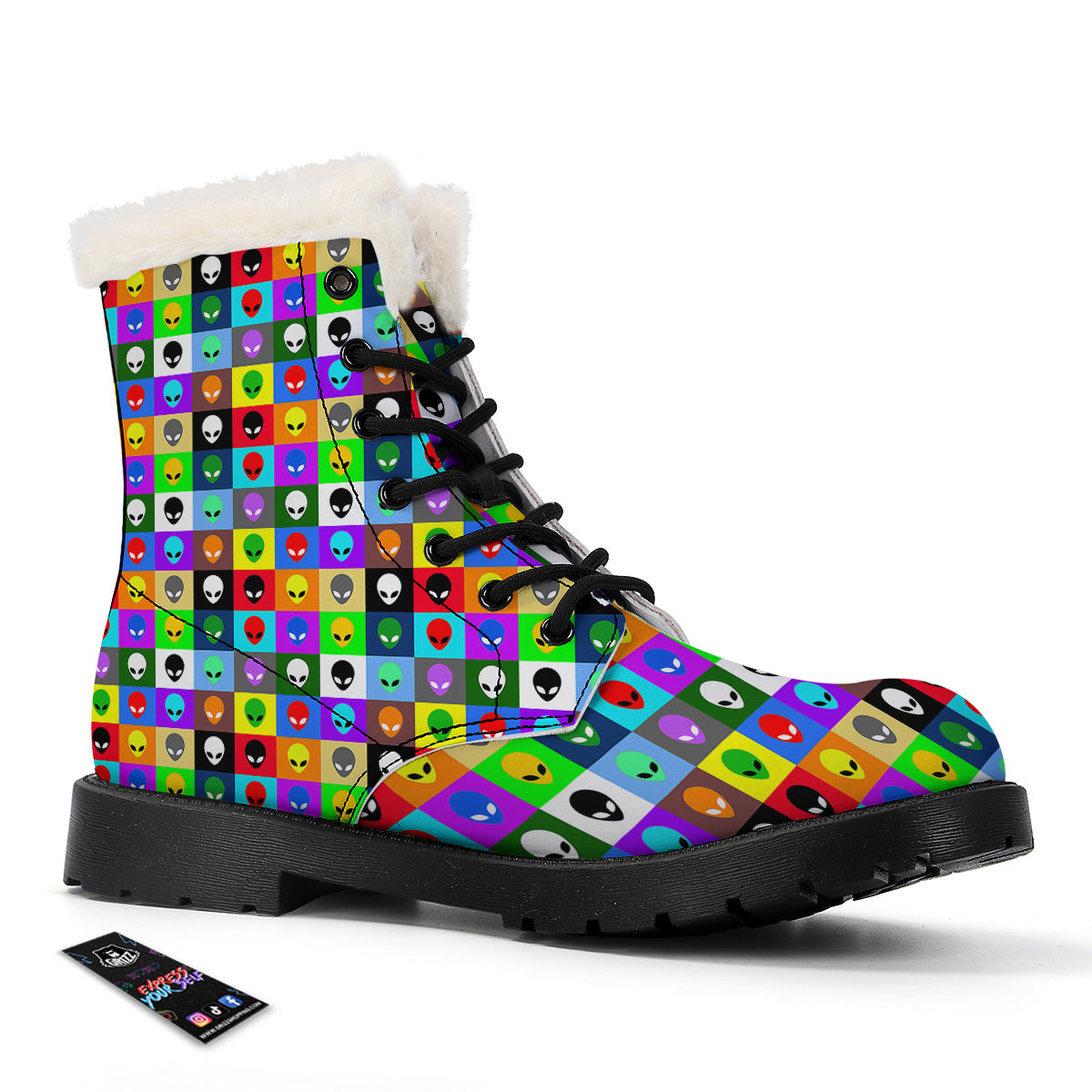 Colorful Retro Aliens Face Print Pattern Winter Boots-grizzshop
