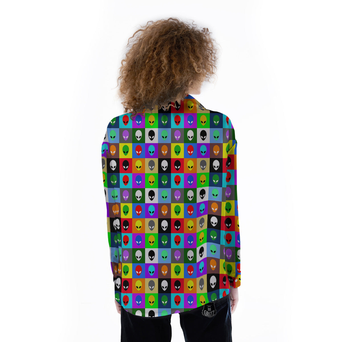 Colorful Retro Aliens Face Print Pattern Women's Long Sleeve Shirts-grizzshop