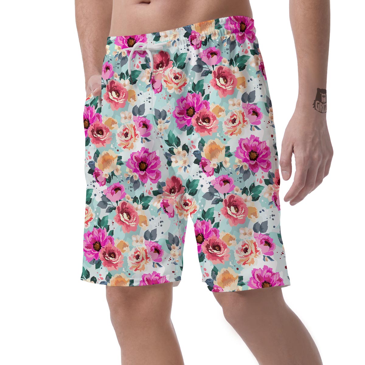 Colorful Rose Floral Men's Shorts-grizzshop