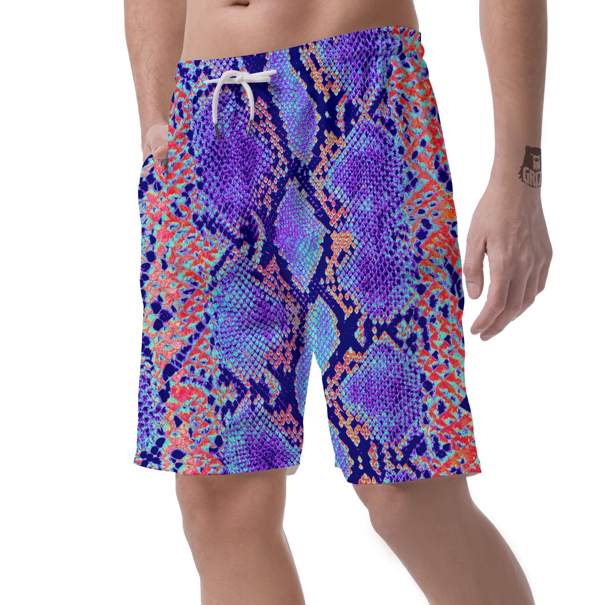 Colorful Snakeskin Print Men's Shorts-grizzshop