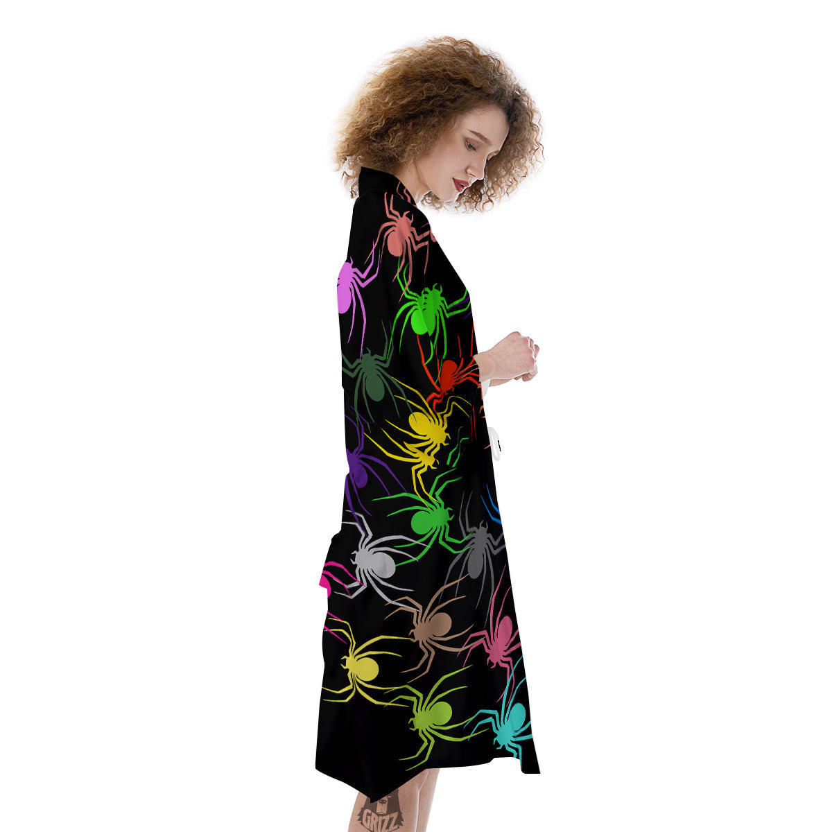 Colorful Spider And Spiral Web Print Kimono-grizzshop
