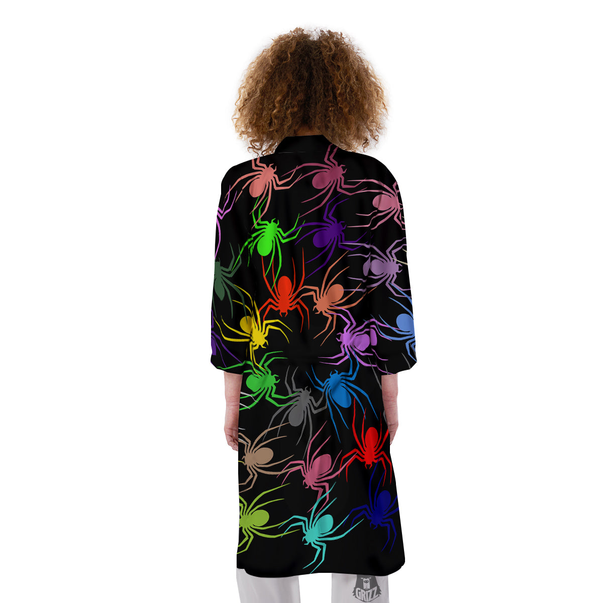 Colorful Spider And Spiral Web Print Kimono-grizzshop