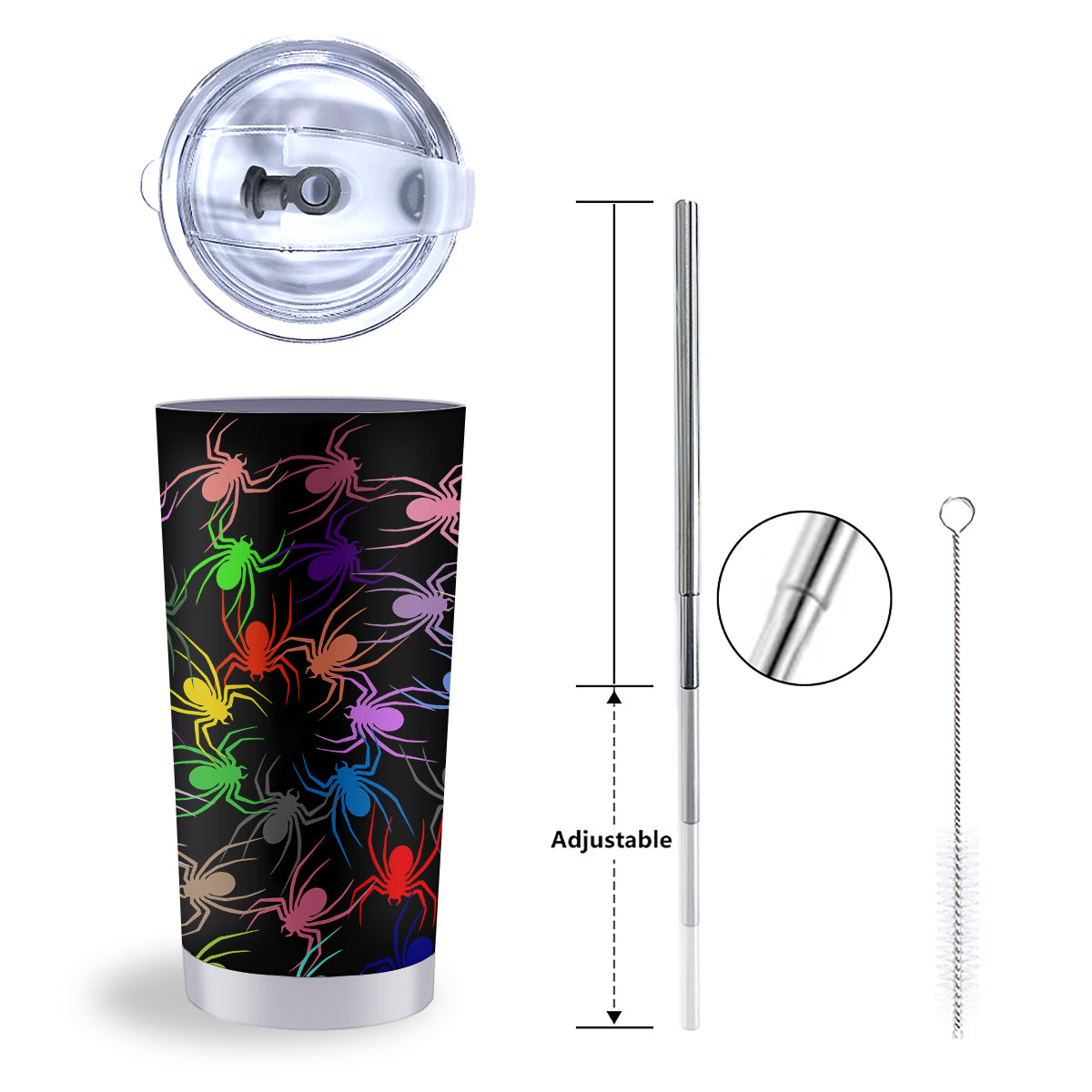 Colorful Spider And Spiral Web Print Tumbler-grizzshop