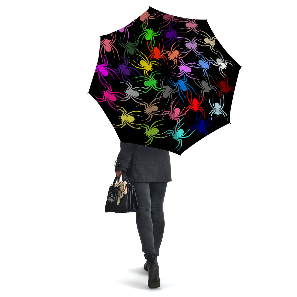 Colorful Spider And Spiral Web Print Umbrella-grizzshop