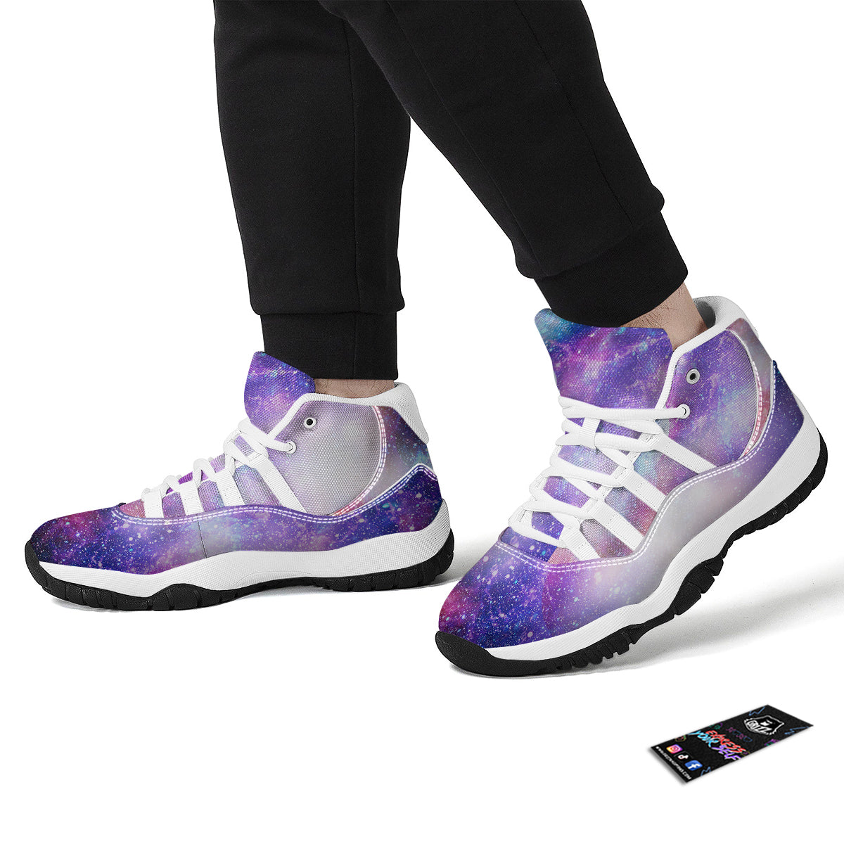 Colorful Star Galxay Space Print White Bball Shoes-grizzshop