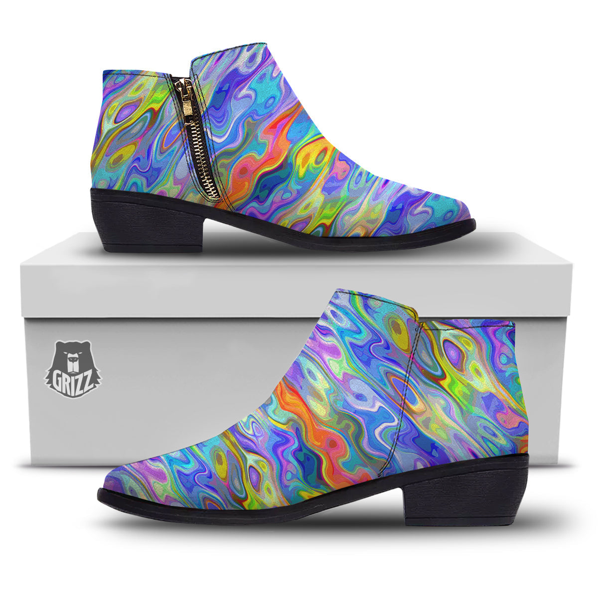 Colorful Tie Dye Wavy Hippie Print Ankle Boots-grizzshop