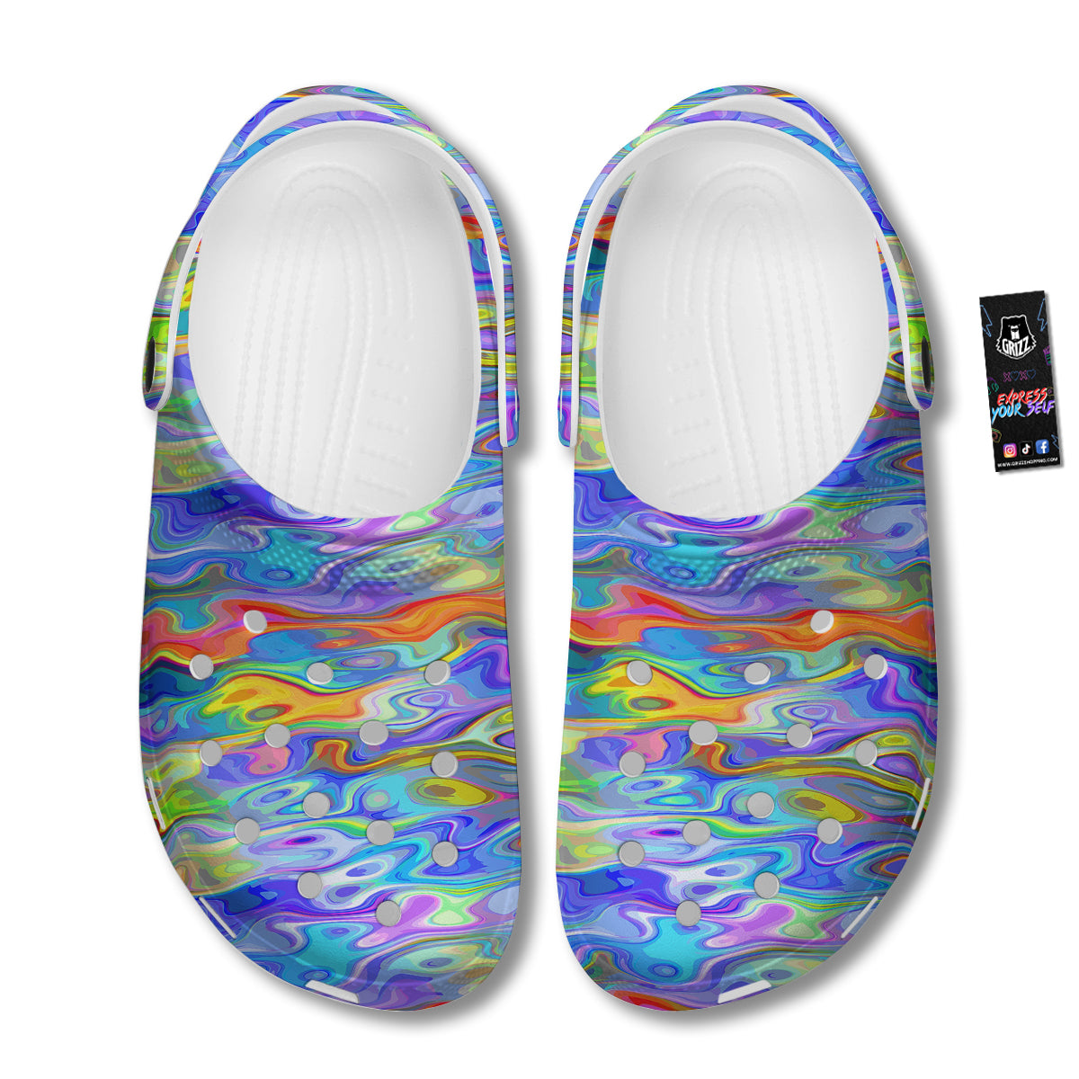 Colorful Tie Dye Wavy Hippie Print Clog-grizzshop