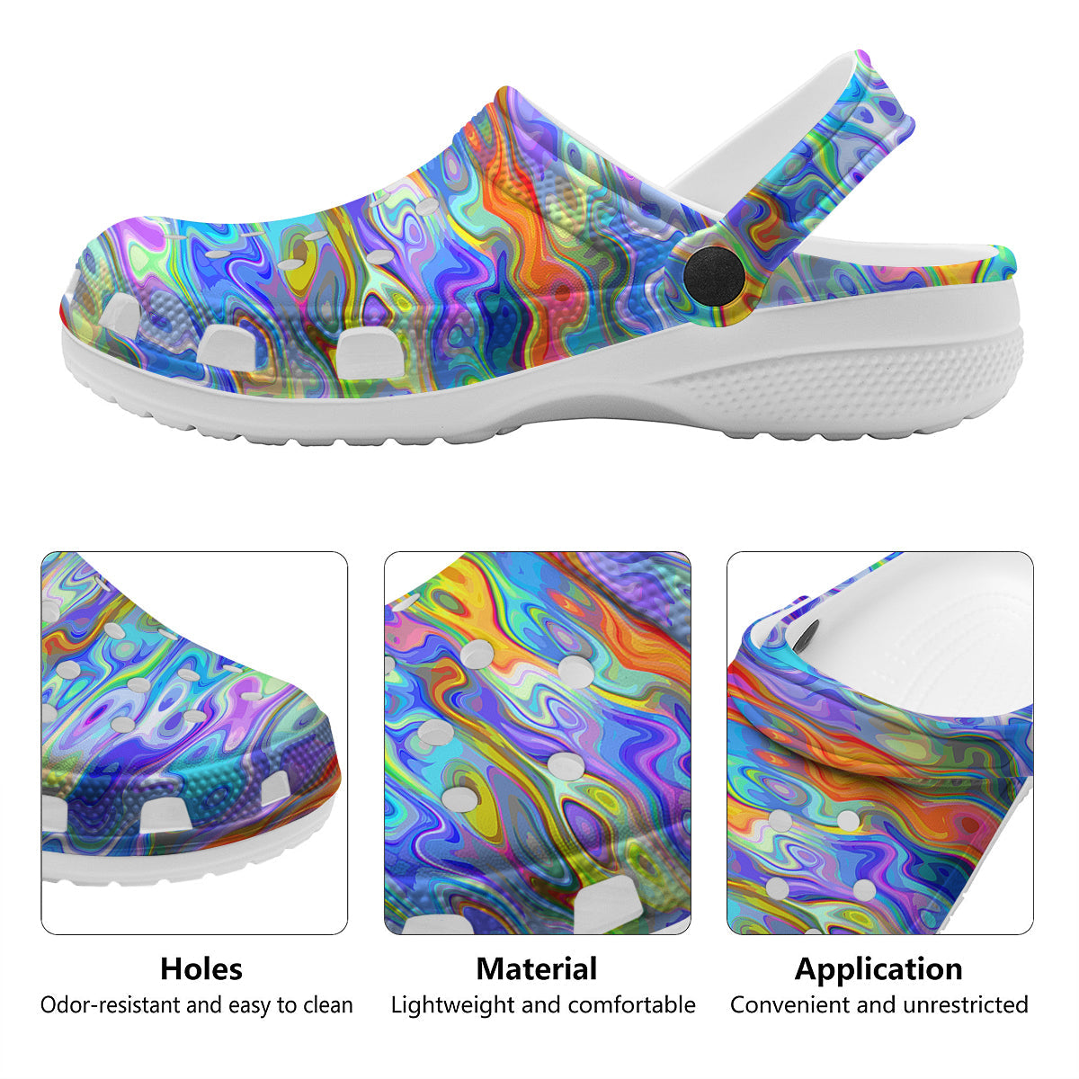 Colorful Tie Dye Wavy Hippie Print Clog-grizzshop