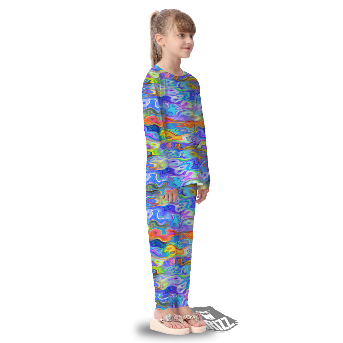 Colorful Tie Dye Wavy Hippie Print Kid's Pajamas-grizzshop