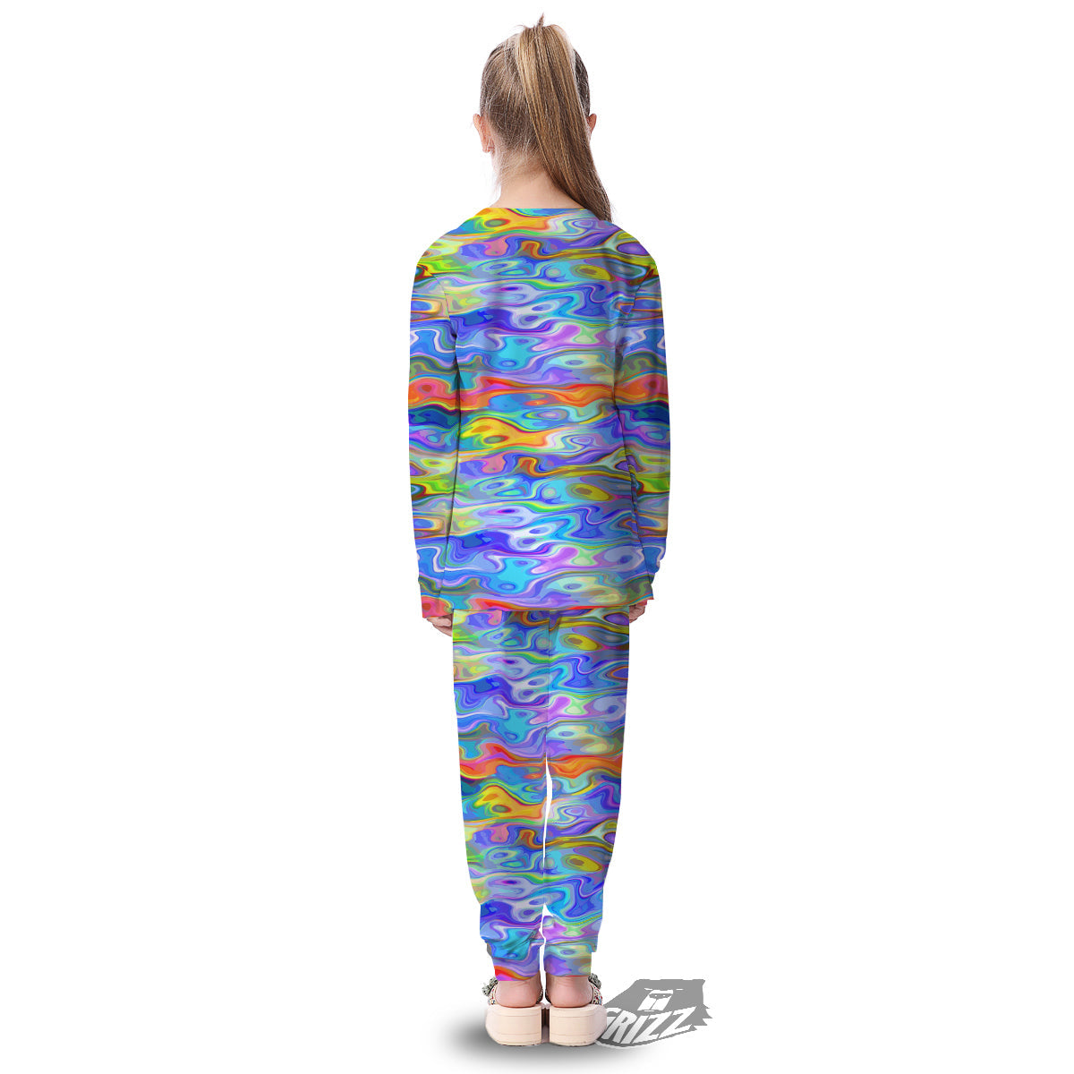 Colorful Tie Dye Wavy Hippie Print Kid's Pajamas-grizzshop
