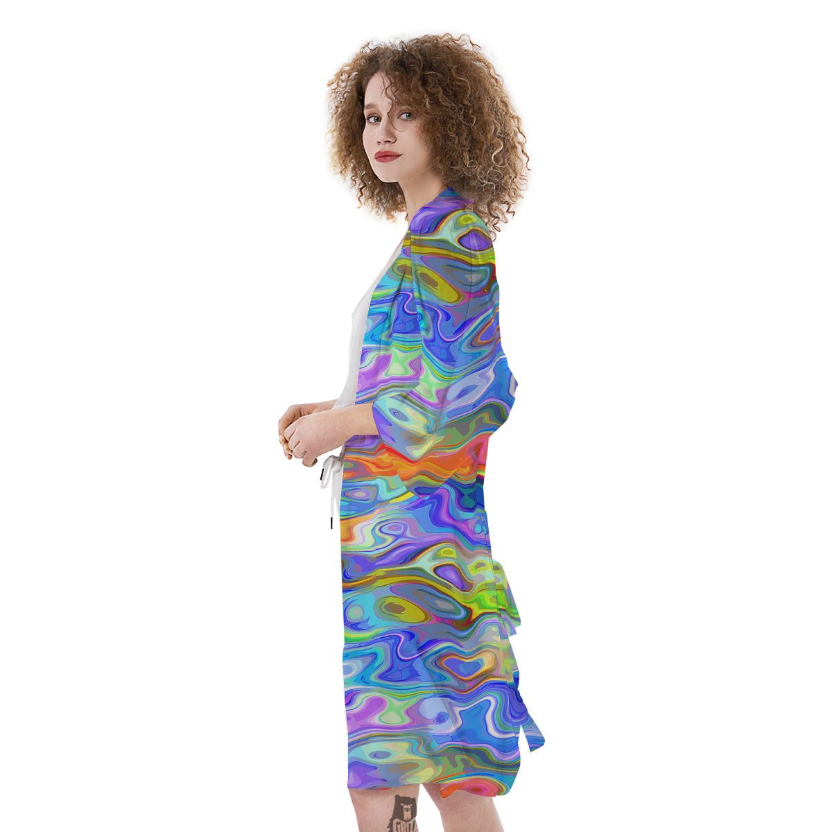 Colorful Tie Dye Wavy Hippie Print Kimono-grizzshop