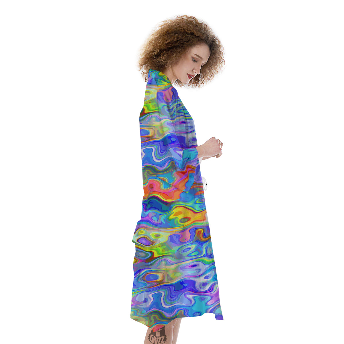 Colorful Tie Dye Wavy Hippie Print Kimono-grizzshop