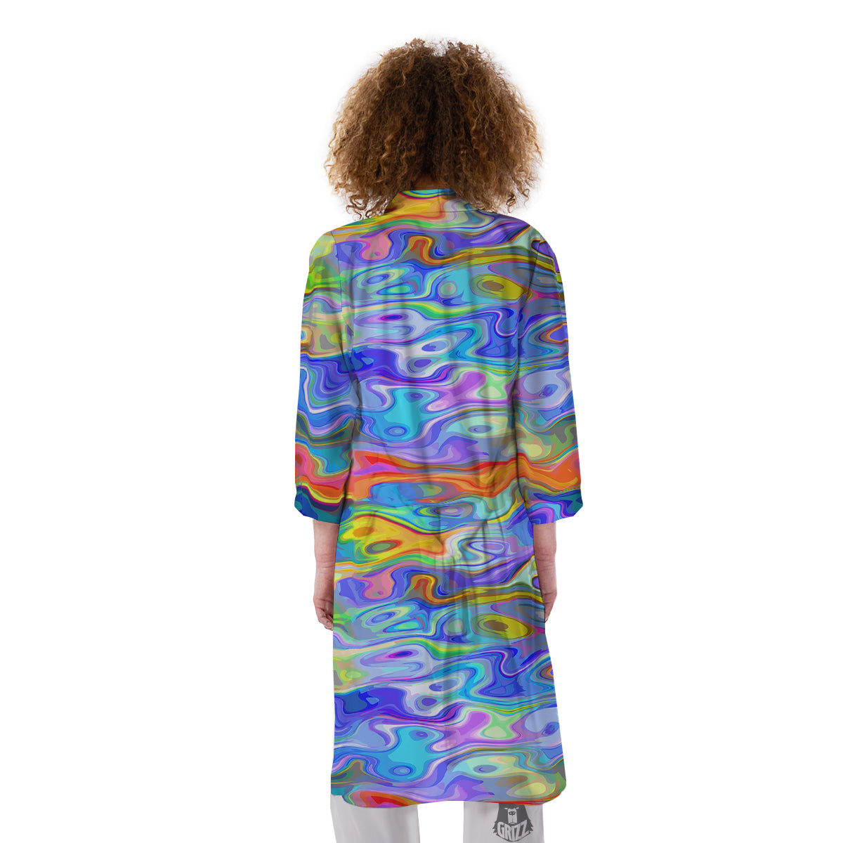 Colorful Tie Dye Wavy Hippie Print Kimono-grizzshop