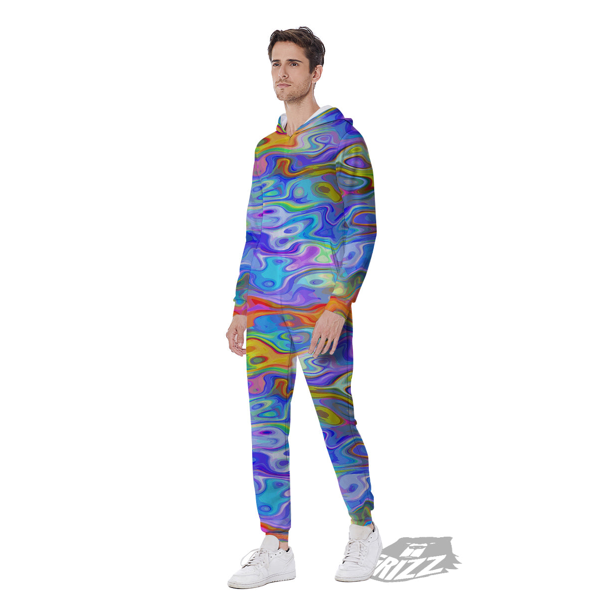 Colorful Tie Dye Wavy Hippie Print Men's Jumpsuit-grizzshop