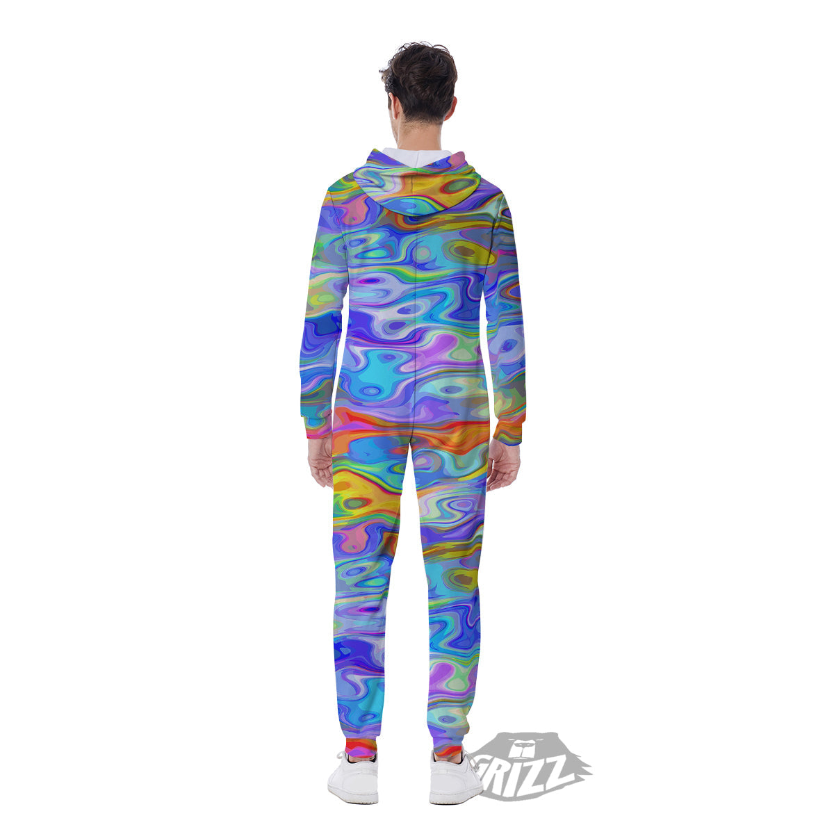 Colorful Tie Dye Wavy Hippie Print Men's Jumpsuit-grizzshop