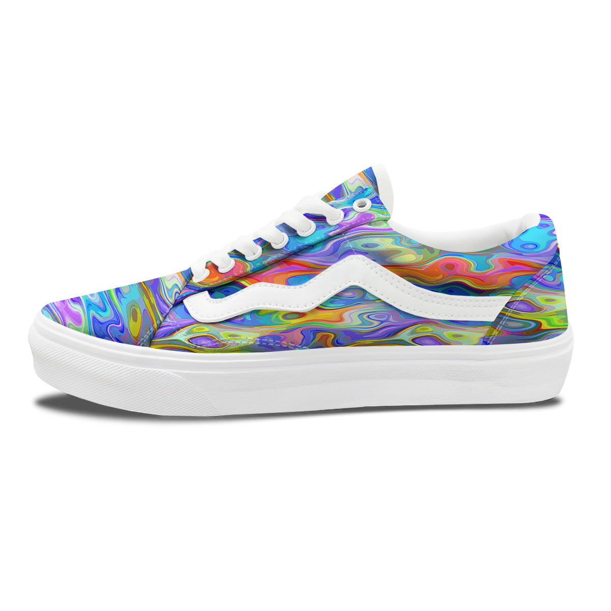Colorful Tie Dye Wavy Hippie Print Skate Shoes-grizzshop