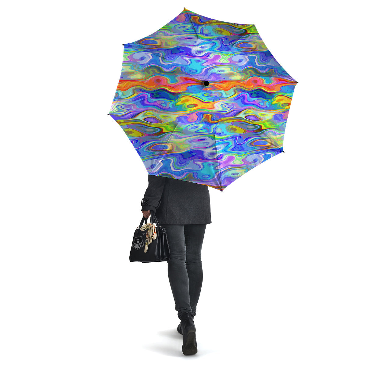 Colorful Tie Dye Wavy Hippie Print Umbrella-grizzshop