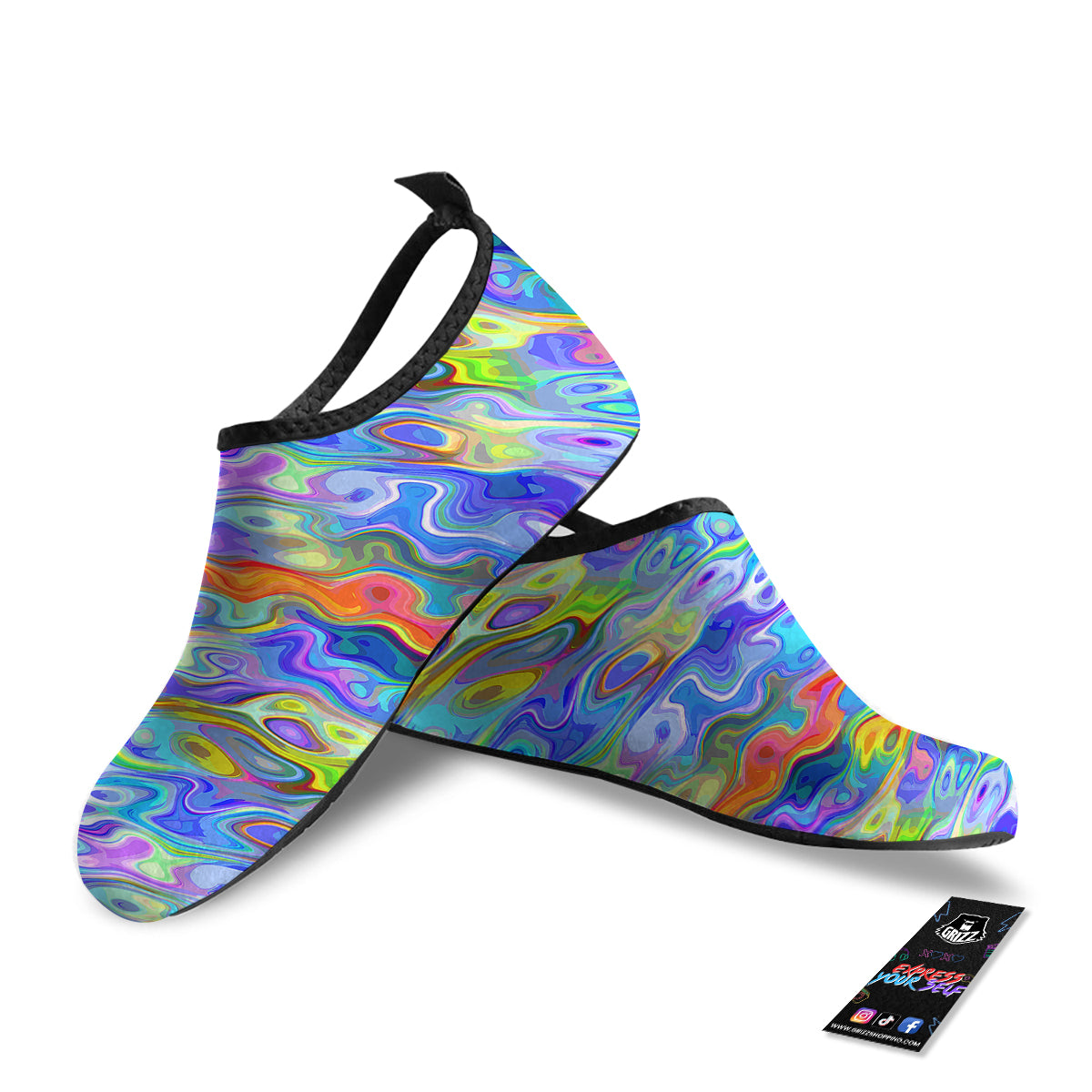 Colorful Tie Dye Wavy Hippie Print Water Shoes-grizzshop
