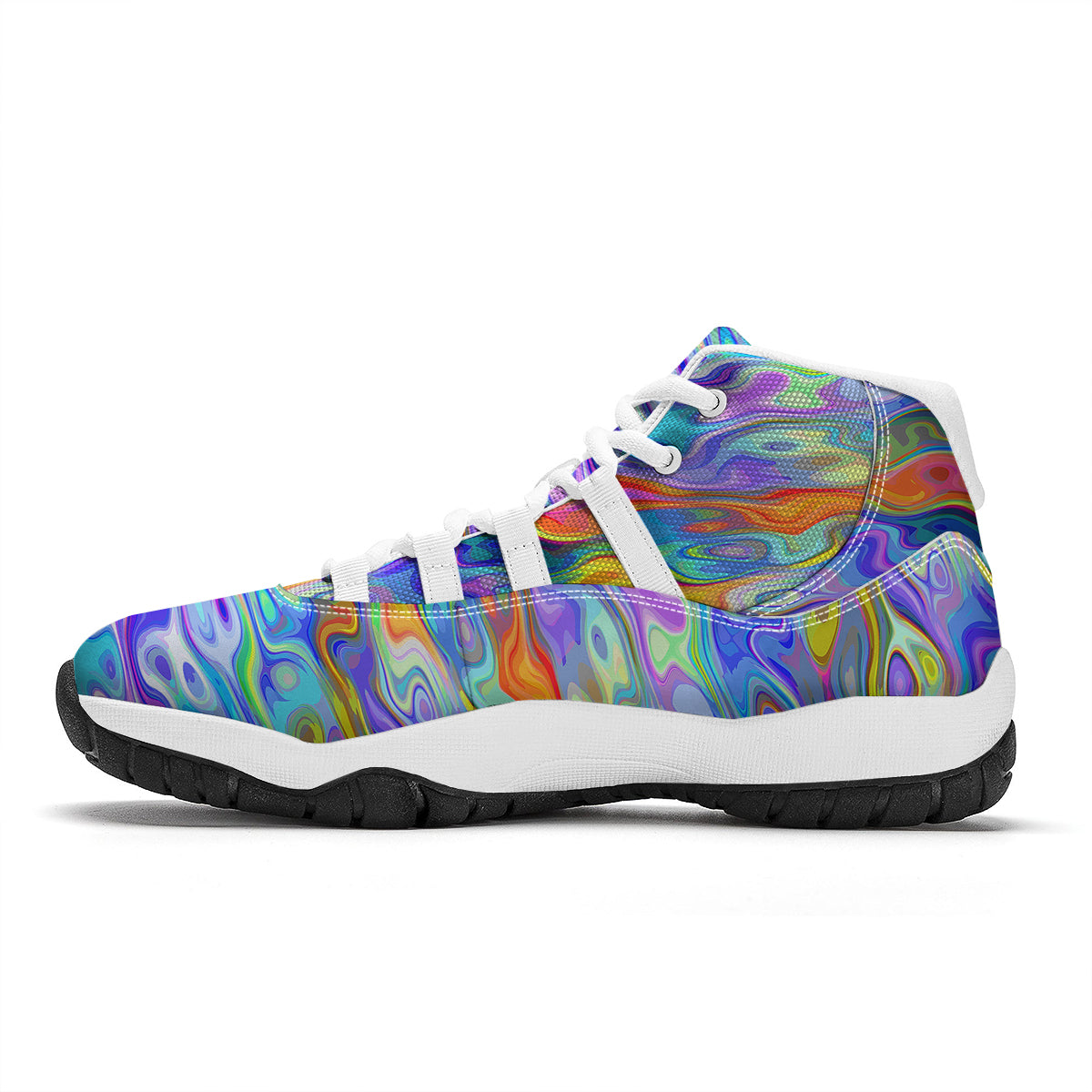Colorful Tie Dye Wavy Hippie Print White Bball Shoes-grizzshop