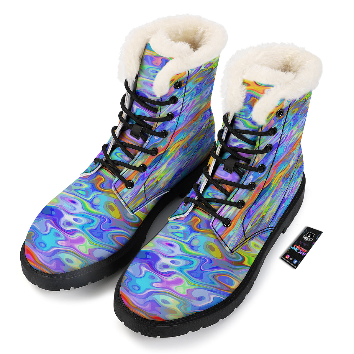 Colorful Tie Dye Wavy Hippie Print Winter Boots-grizzshop