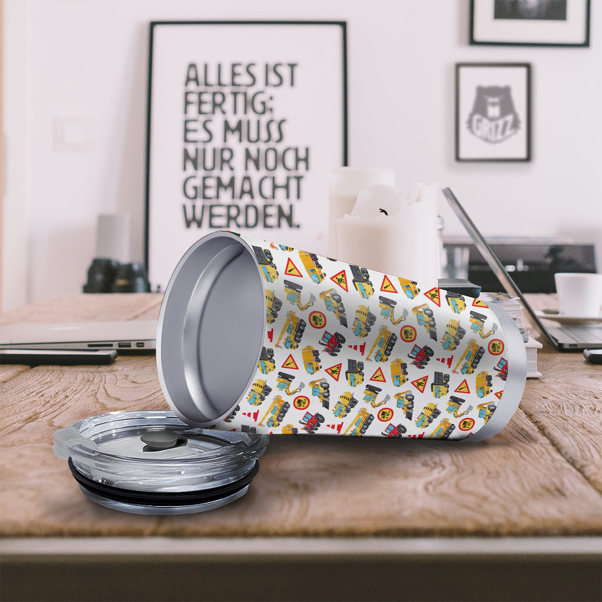 Colorful Toy Trucks And Tractor Print Pattern Tumbler-grizzshop