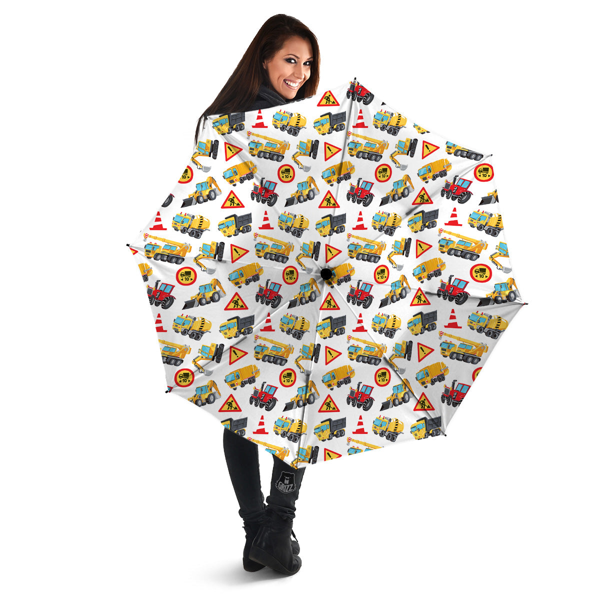 Colorful Toy Trucks And Tractor Print Pattern Umbrella-grizzshop