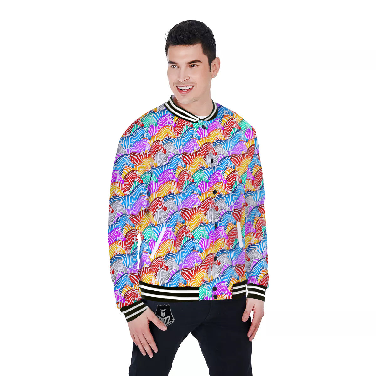 Colorful Zebra Print Pattern Baseball Jacket-grizzshop