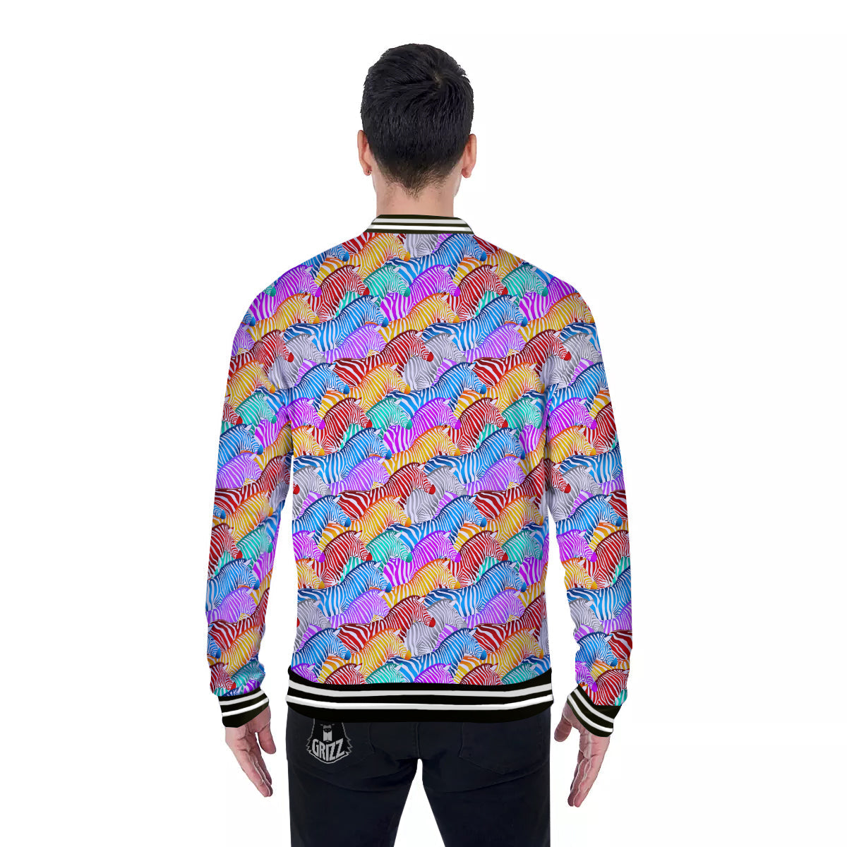 Colorful Zebra Print Pattern Baseball Jacket-grizzshop