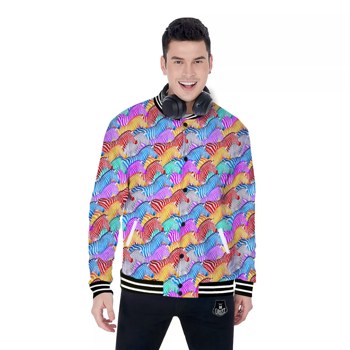 Colorful Zebra Print Pattern Baseball Jacket-grizzshop