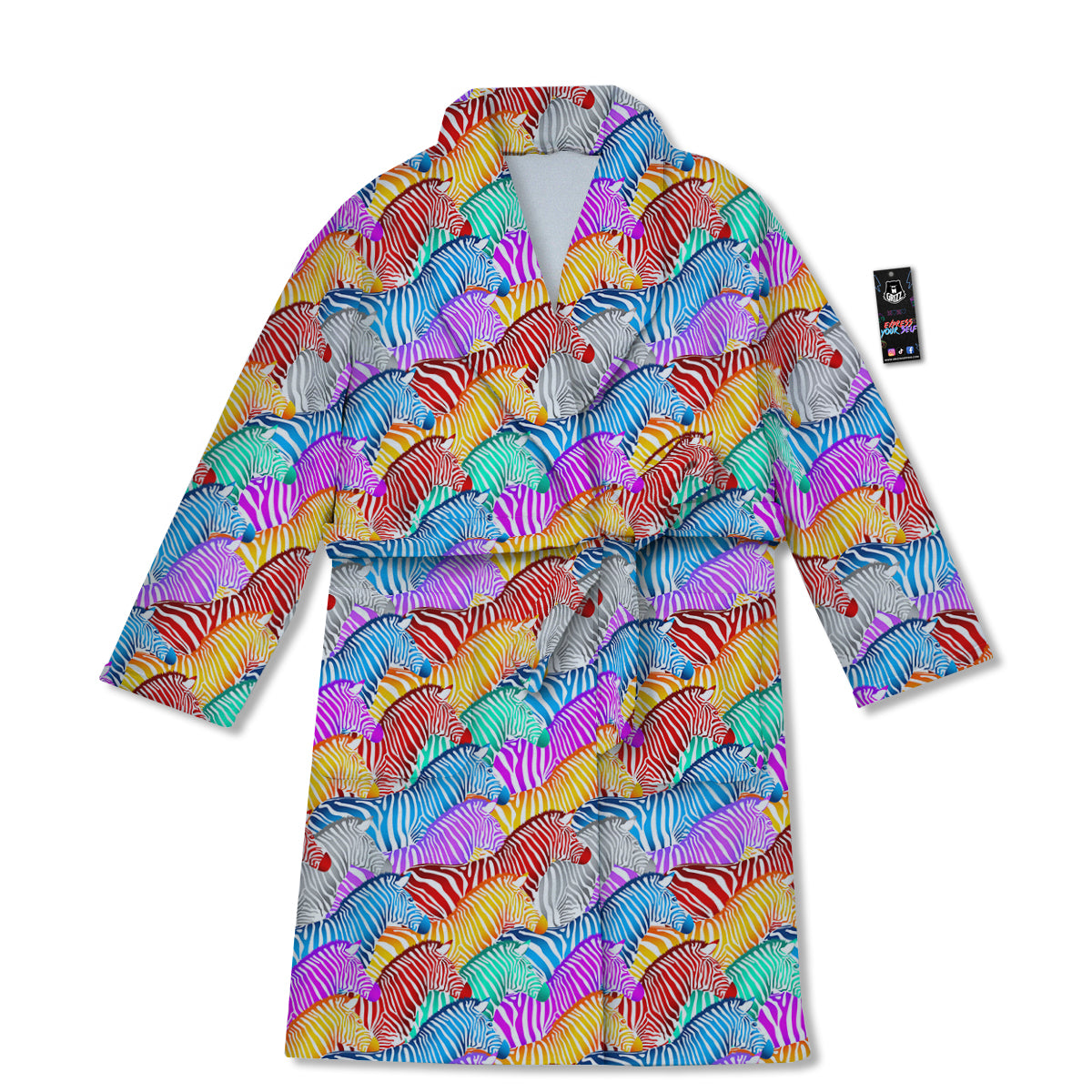 Colorful Zebra Print Pattern Bathrobe-grizzshop