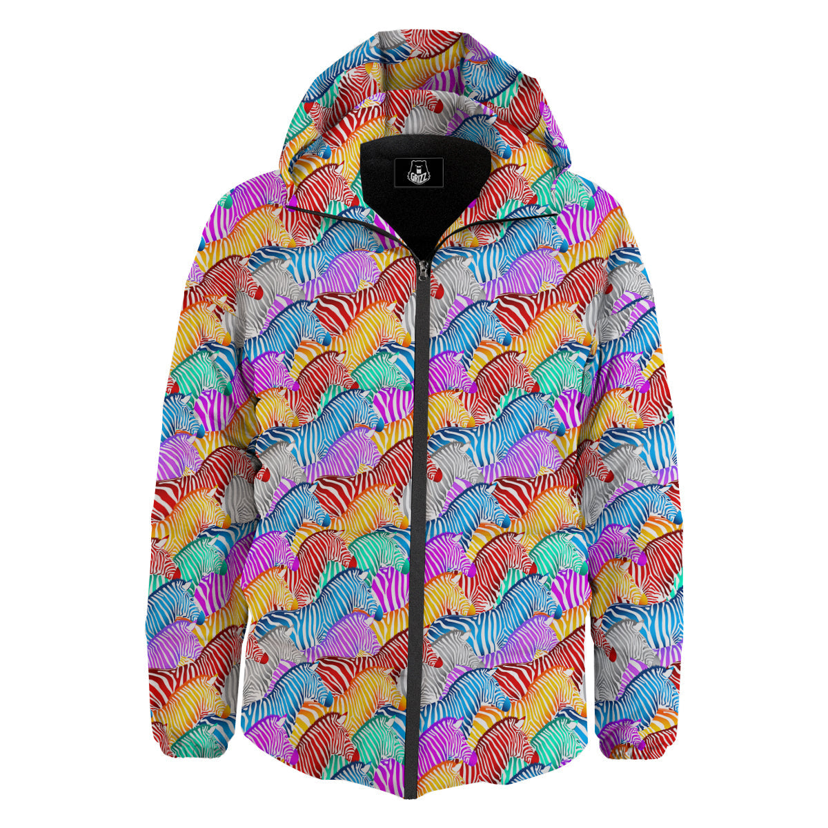 Colorful Zebra Print Pattern Down Jacket-grizzshop