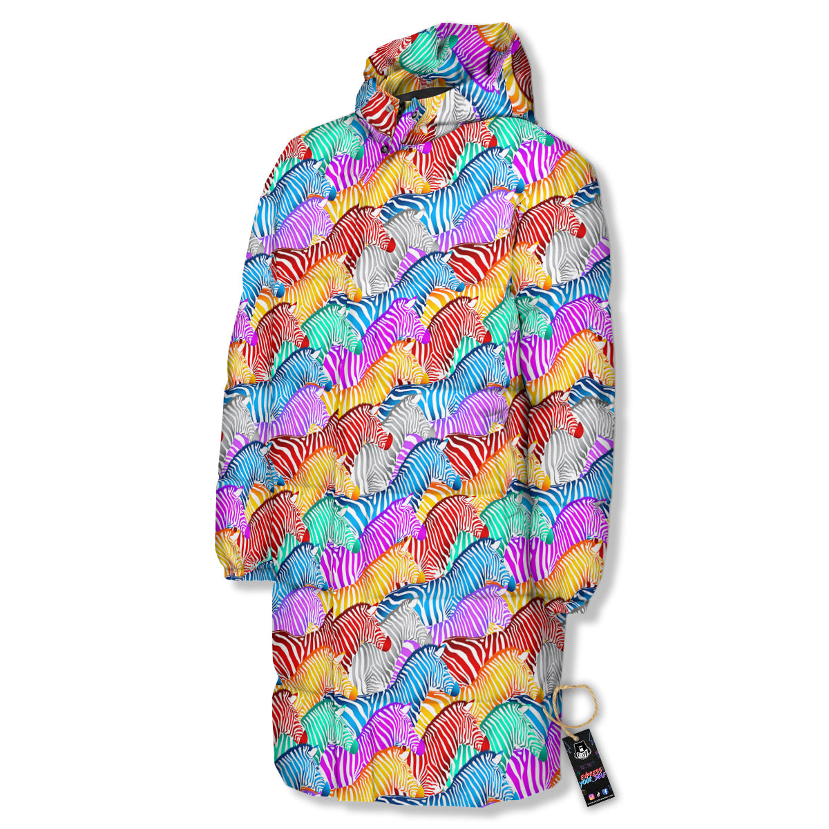 Colorful Zebra Print Pattern Long Down Jacket-grizzshop