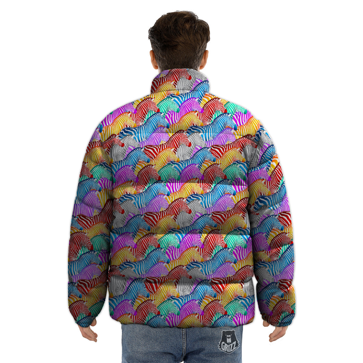 Colorful Zebra Print Pattern Puffer Jacket-grizzshop
