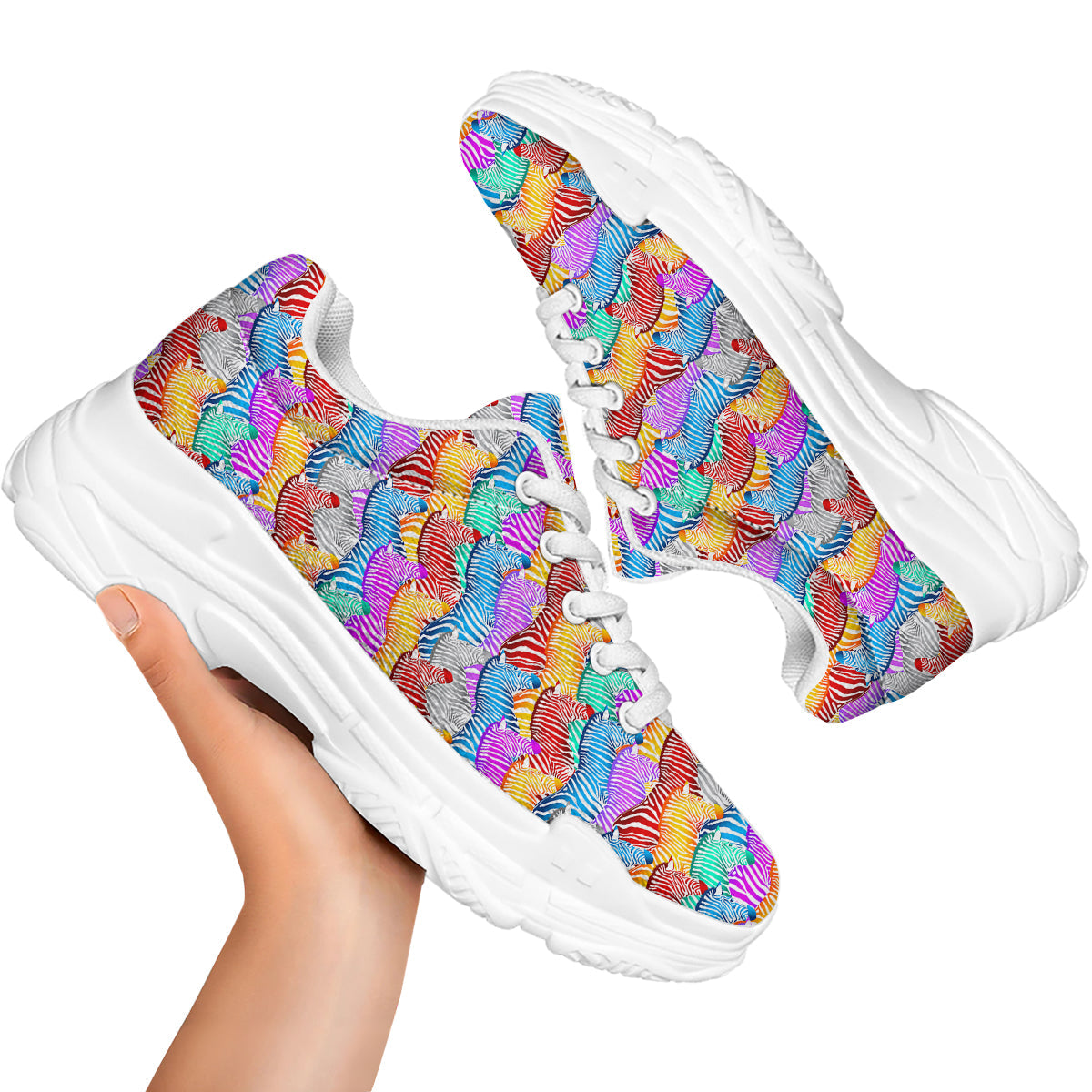 Colorful Zebra Print Pattern White Chunky Shoes-grizzshop