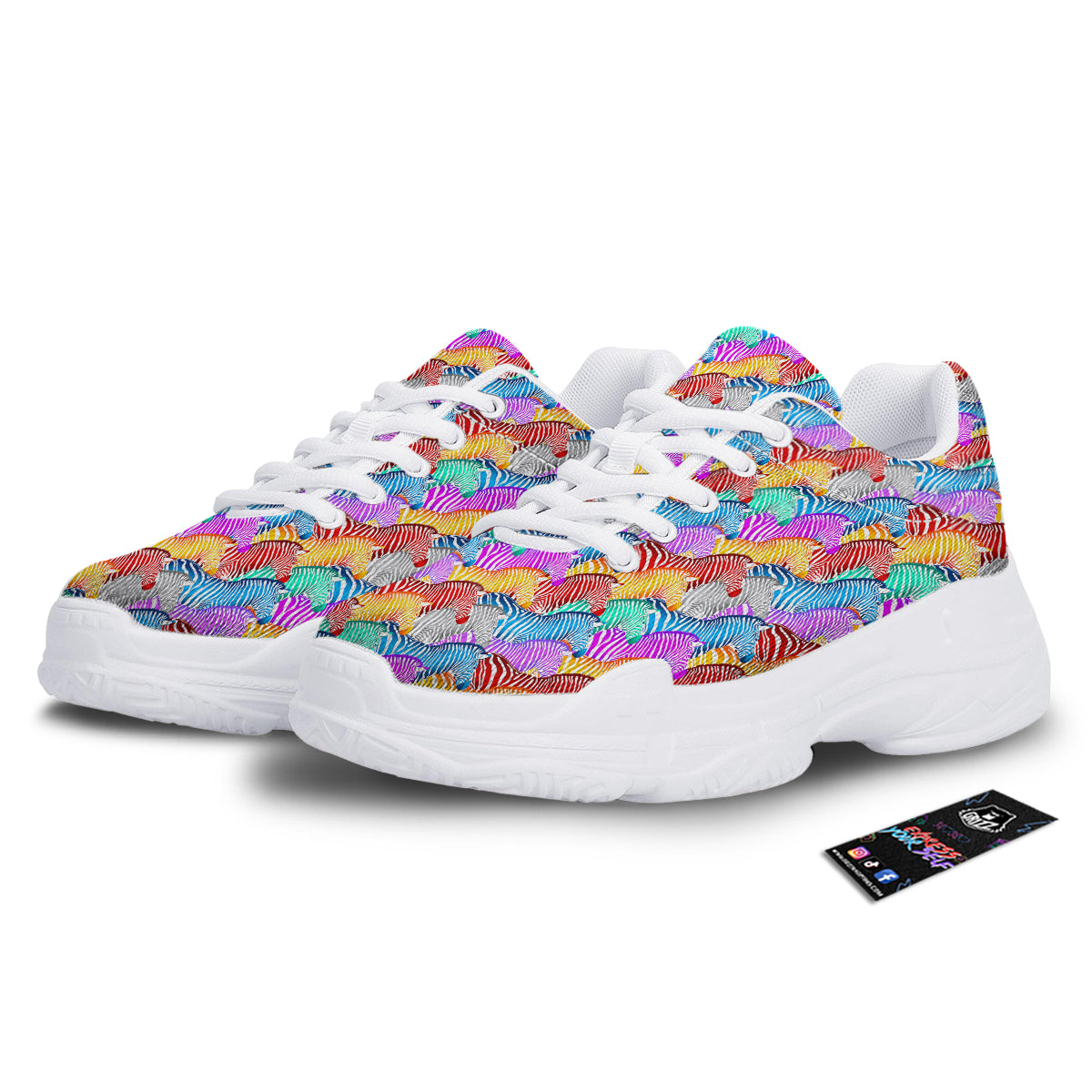 Colorful Zebra Print Pattern White Chunky Shoes-grizzshop