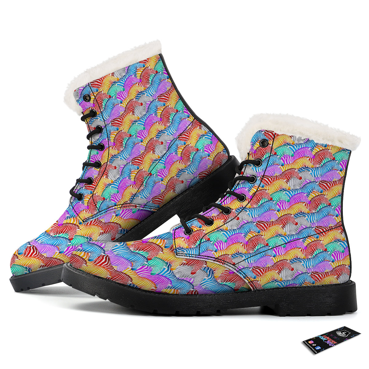 Colorful Zebra Print Pattern Winter Boots-grizzshop