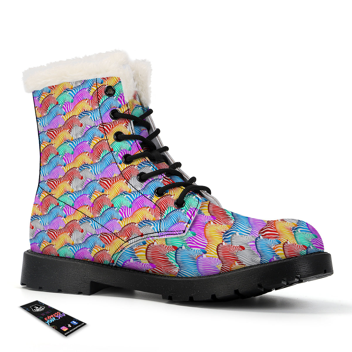 Colorful Zebra Print Pattern Winter Boots-grizzshop