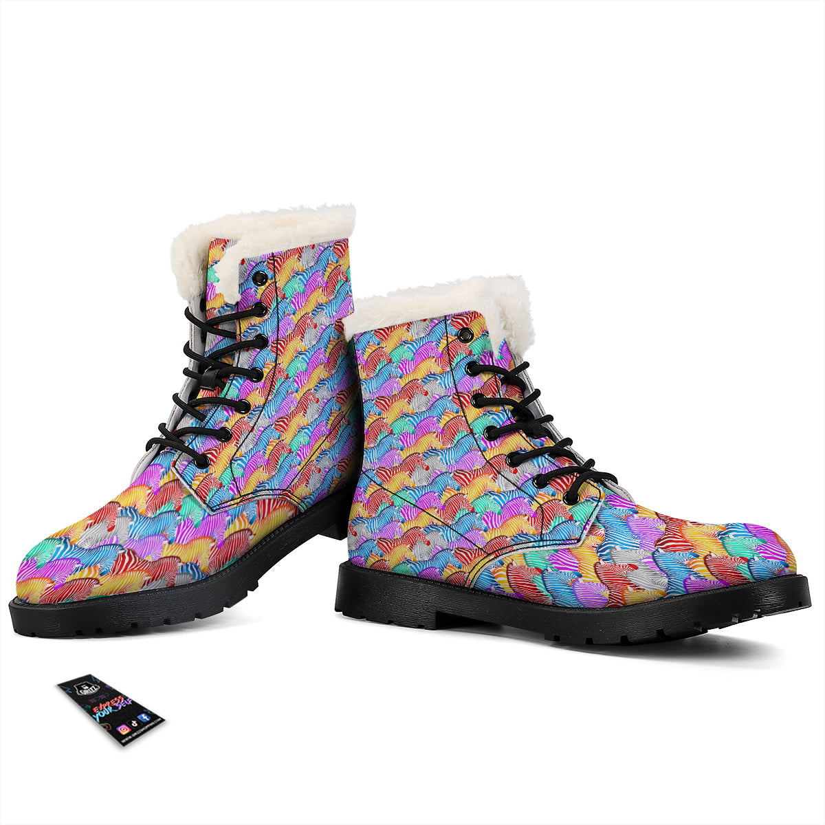 Colorful Zebra Print Pattern Winter Boots-grizzshop