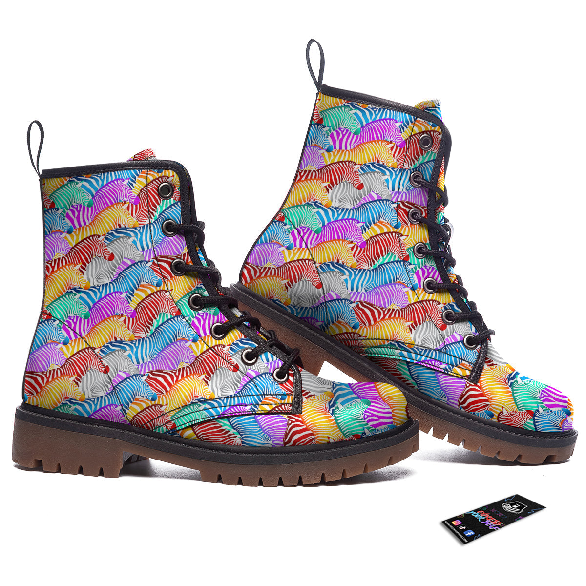 Colorful Zebra Print Pattern Work Boots-grizzshop