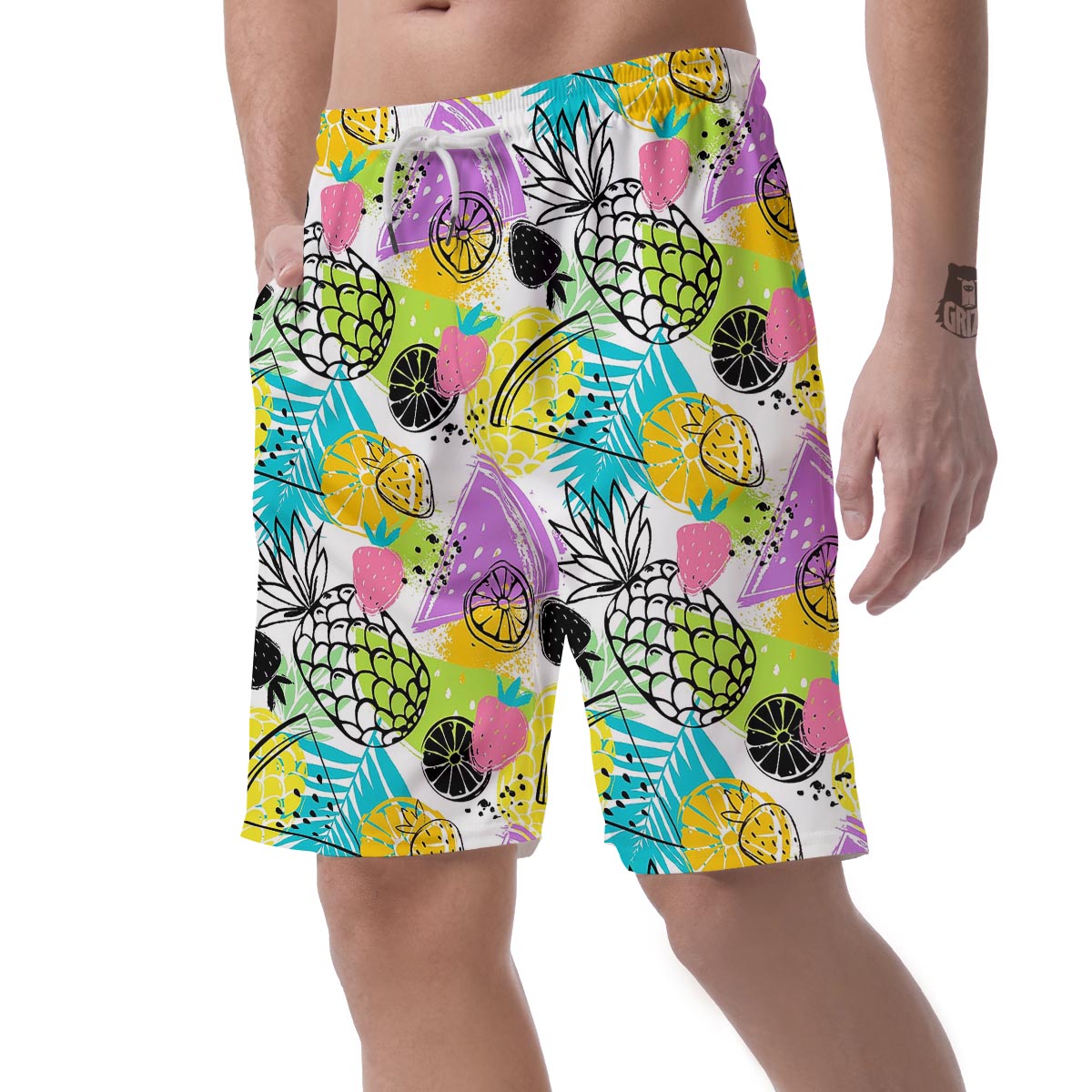 Colorful Mix Fruit Pineapple Hawaiian Print Men's Shorts-grizzshop