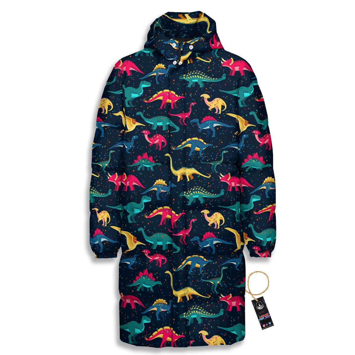 Colorful Cute Dinosaurs Print Pattern Long Down Jacket
