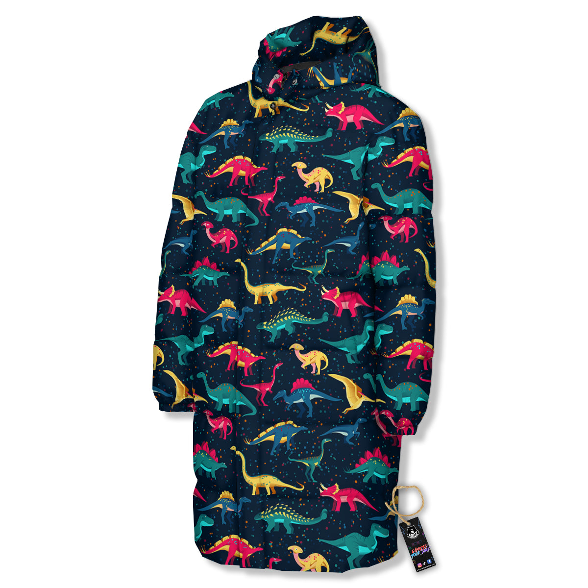 Colorful Cute Dinosaurs Print Pattern Long Down Jacket