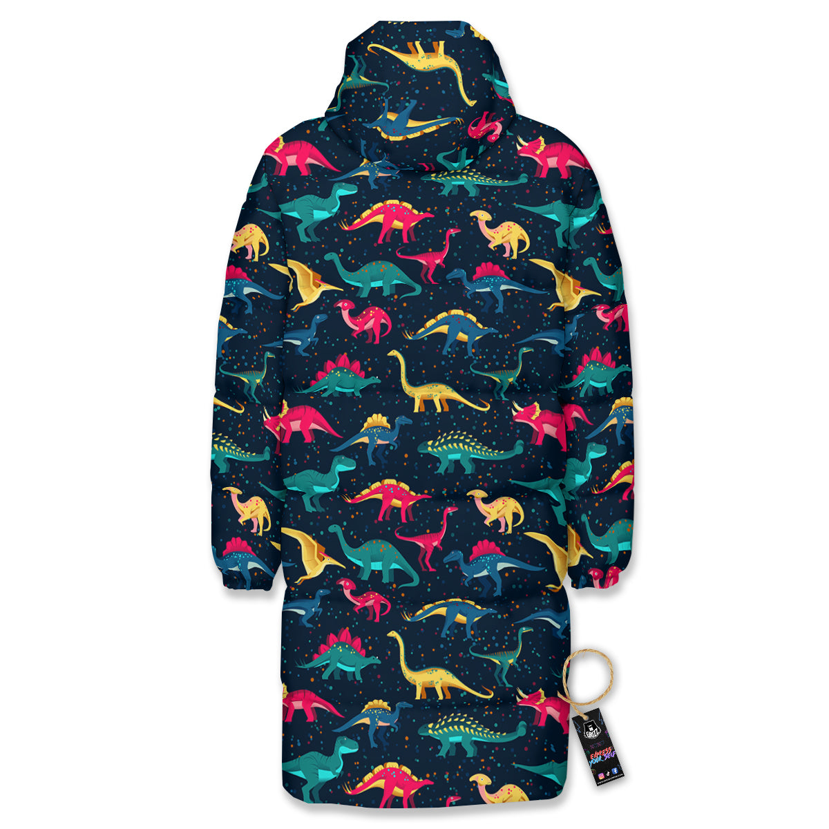 Colorful Cute Dinosaurs Print Pattern Long Down Jacket