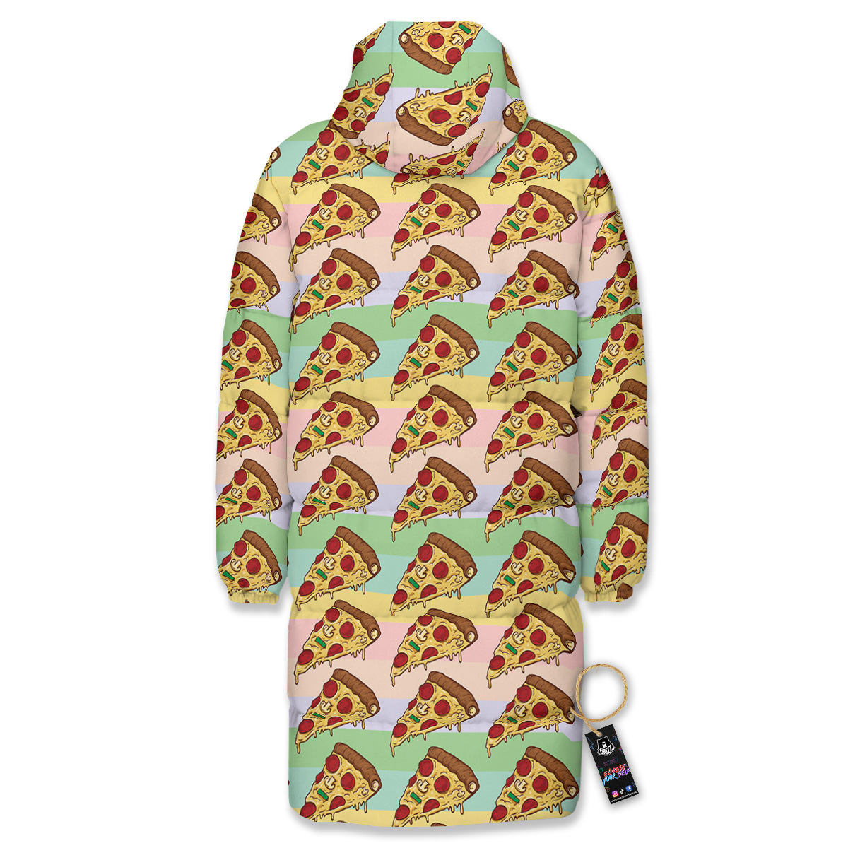 Colorful Pizza And Stiped Pastel Print Pattern Long Down Jacket