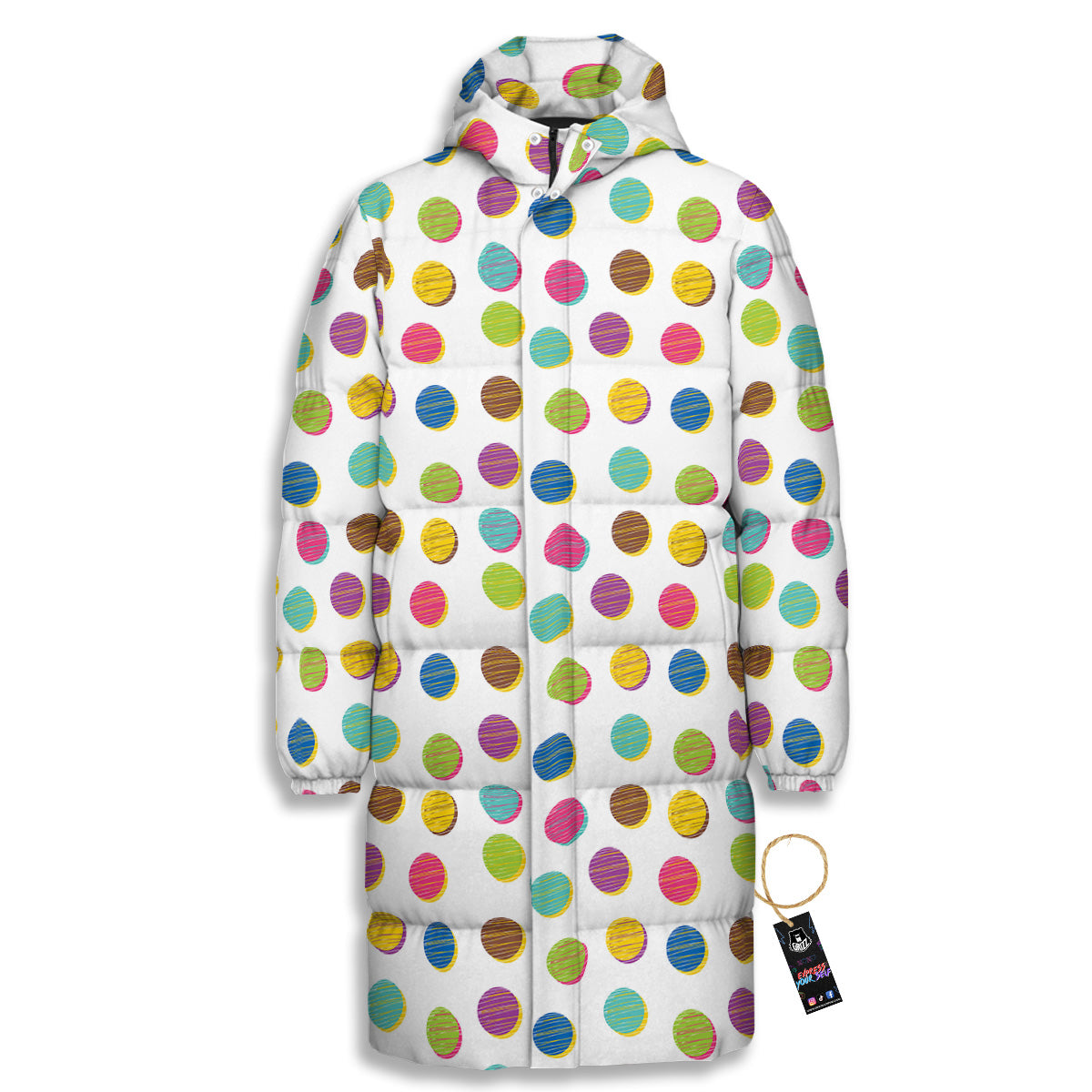 Colorful Polka Dot Hand Drawn Print Pattern Long Down Jacket