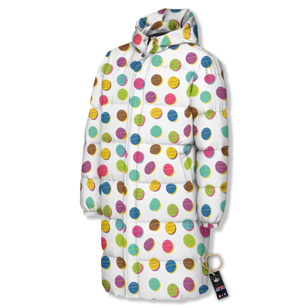 Colorful Polka Dot Hand Drawn Print Pattern Long Down Jacket