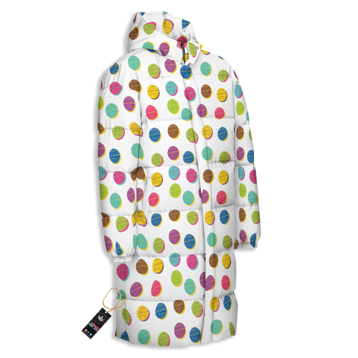 Colorful Polka Dot Hand Drawn Print Pattern Long Down Jacket