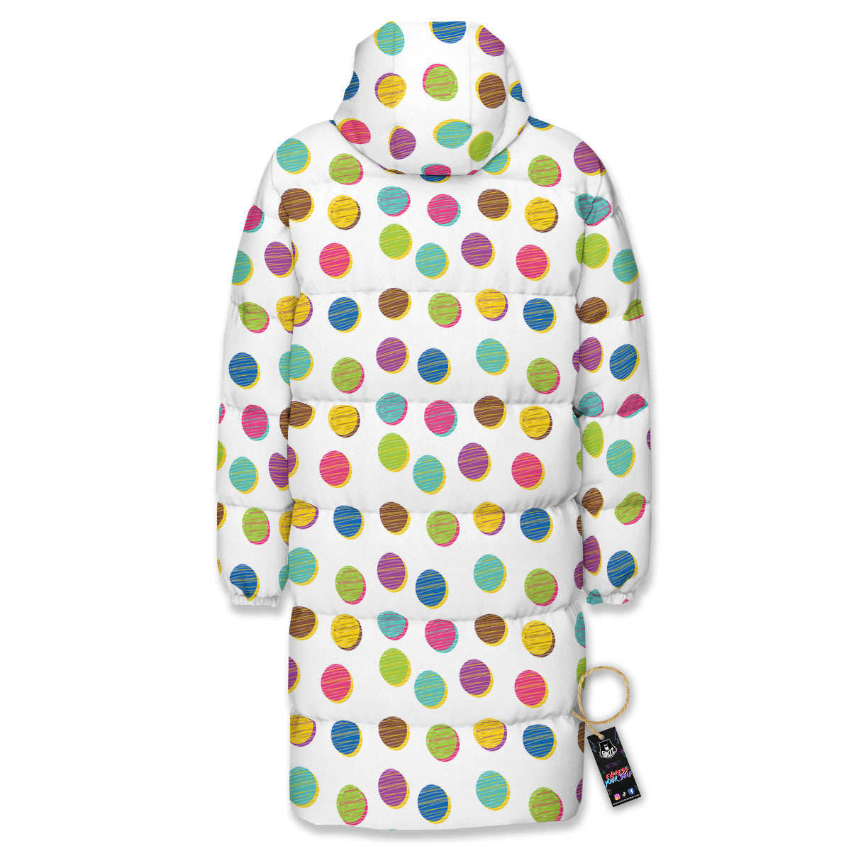 Colorful Polka Dot Hand Drawn Print Pattern Long Down Jacket
