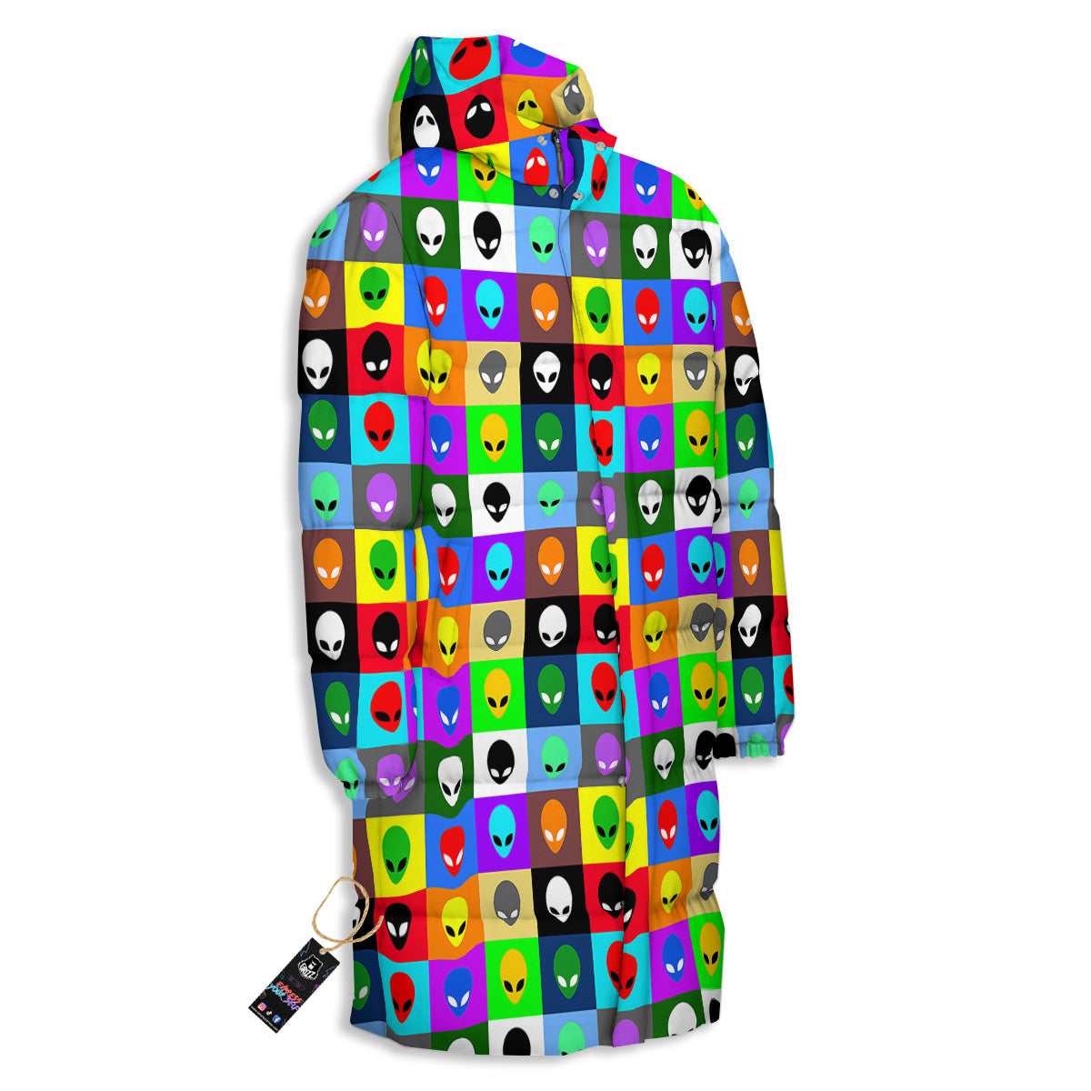 Colorful Retro Aliens Face Print Pattern Long Down Jacket